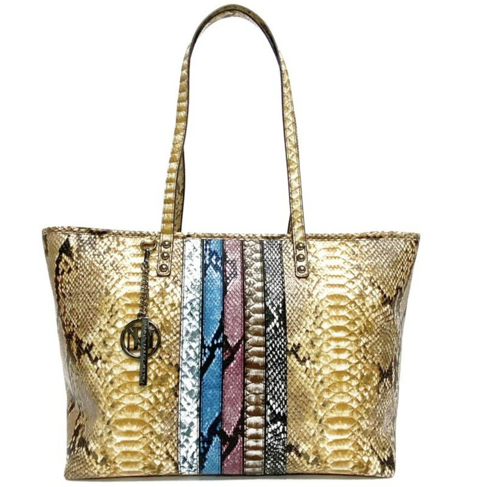 Badgley Mischka Mustard Snake Print Design Large Tote Bag